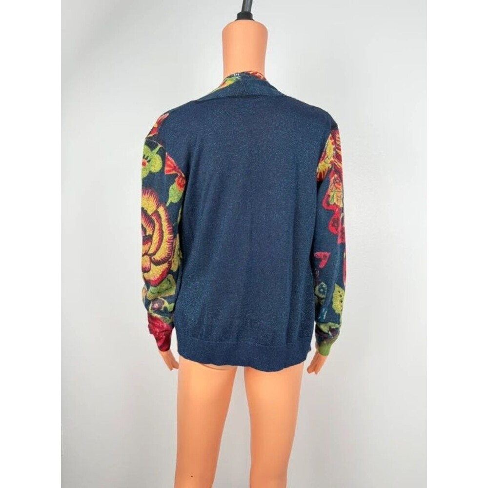 Desigual Rhinestone-Embellished Art Print Wrap Cardigan Sweater Metallic - Picture 3 of 12
